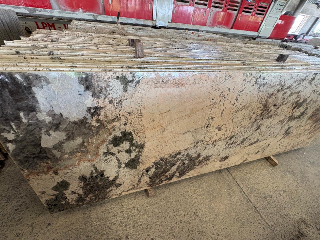 Platte aus Alaska Granite mit cremefarbener Grundfarbe und dunkler natürlicher Musterung