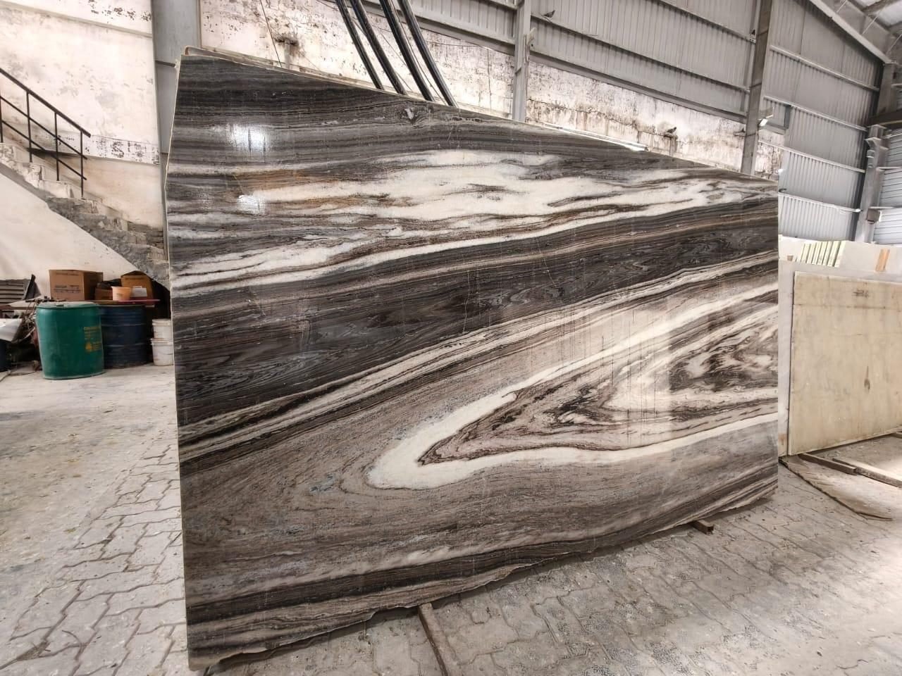 Polished Indian marble slab with book-matched veining, exported by Venora Stone