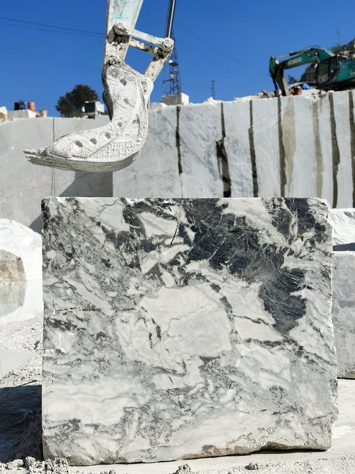 Raw Indian marble block at the quarry, freshly cut