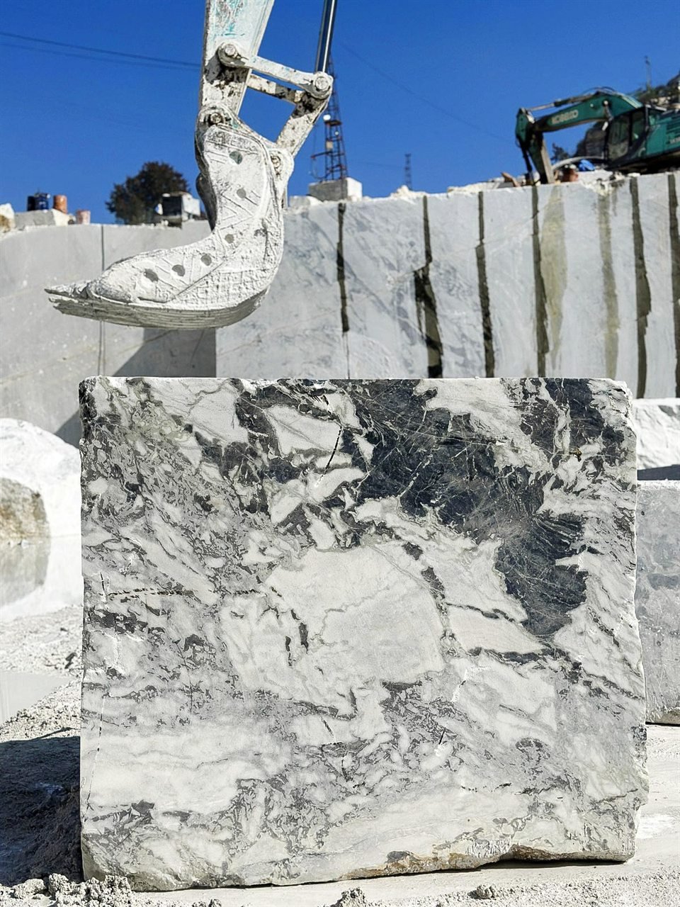 Freshly cut raw marble block at a quarry in the Aravalli range, Rajasthan