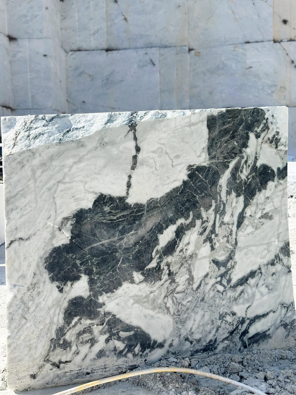 Raw Indian marble block at an Indian quarry site