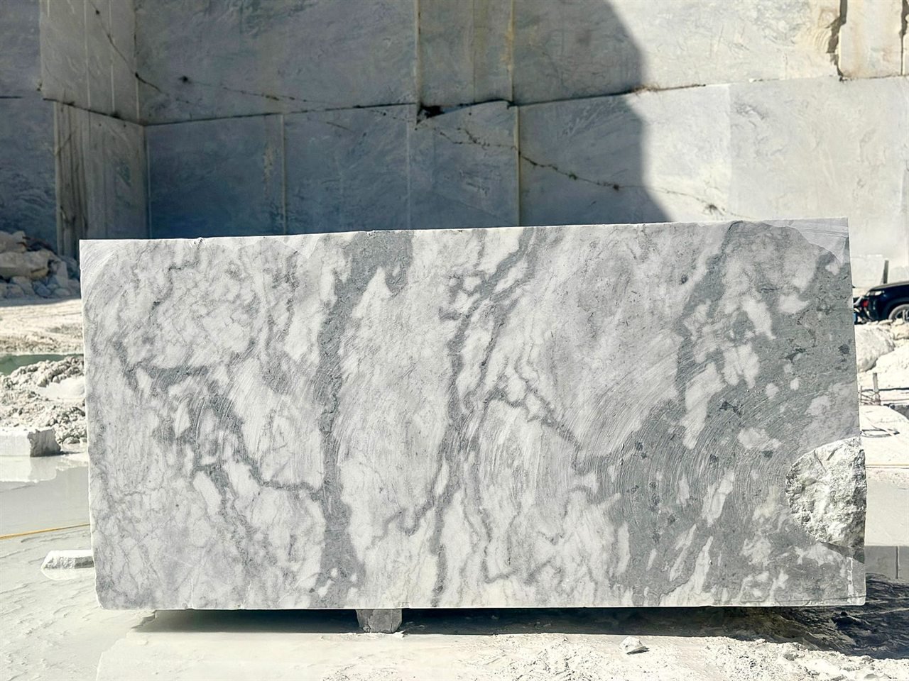 Raw marble block at the quarry face in Rajasthan